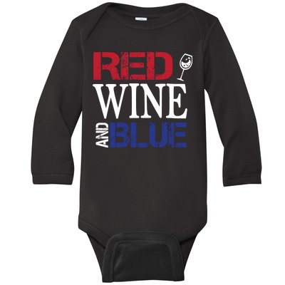 Red Wine and Blue USA Flag Baby Long Sleeve Bodysuit