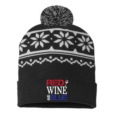 Red Wine and Blue USA Flag USA-Made Snowflake Beanie