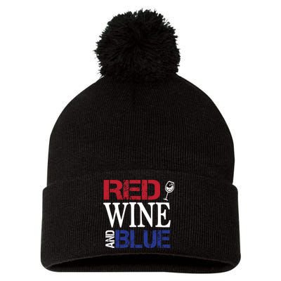 Red Wine and Blue USA Flag Pom Pom 12in Knit Beanie