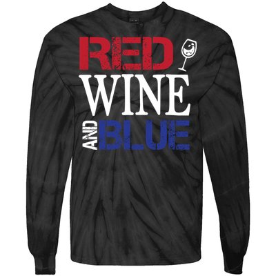 Red Wine and Blue USA Flag Tie-Dye Long Sleeve Shirt