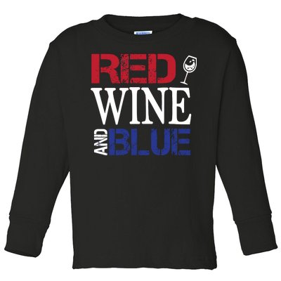 Red Wine and Blue USA Flag Toddler Long Sleeve Shirt