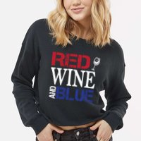 Red Wine and Blue USA Flag Cropped Pullover Crew