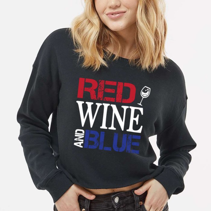 Red Wine and Blue USA Flag Cropped Pullover Crew