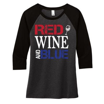 Red Wine and Blue USA Flag Women's Tri-Blend 3/4-Sleeve Raglan Shirt