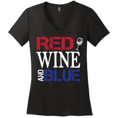 Red Wine and Blue USA Flag Women's V-Neck T-Shirt