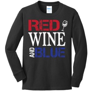 Red Wine and Blue USA Flag Kids Long Sleeve Shirt