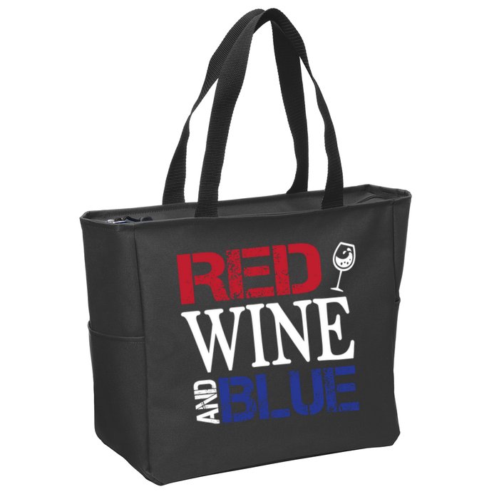 Red Wine and Blue USA Flag Zip Tote Bag