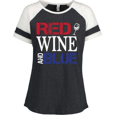 Red Wine and Blue USA Flag Enza Ladies Jersey Colorblock Tee