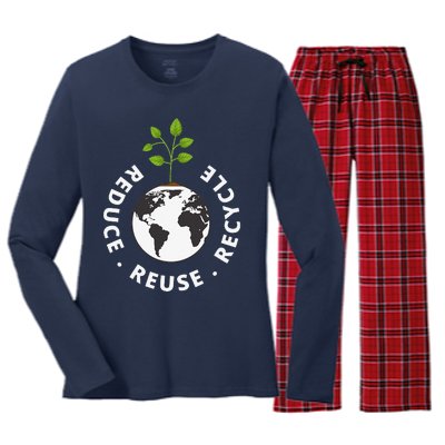 Recycling Earth Day Gift Environment Reduce Reuse Recycle Women's Long Sleeve Flannel Pajama Set 