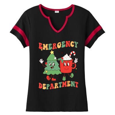 Retro Emergency Department Er Nurse Christmas Emergency Room Ladies Halftime Notch Neck Tee