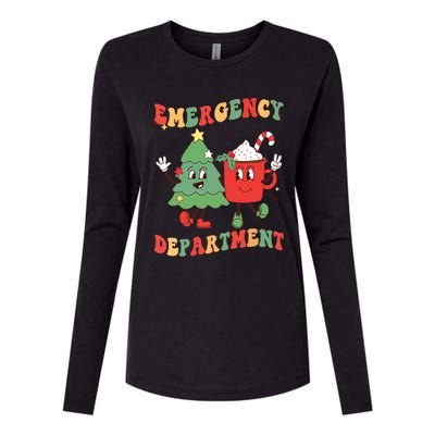 Retro Emergency Department Er Nurse Christmas Emergency Room Womens Cotton Relaxed Long Sleeve T-Shirt