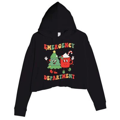 Retro Emergency Department Er Nurse Christmas Emergency Room Crop Fleece Hoodie