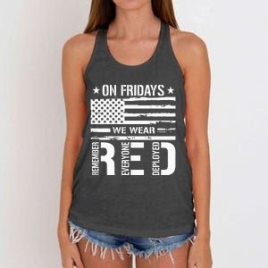 Remember Everyone Deployed On Friday We Wear Red Women's Knotted Racerback Tank