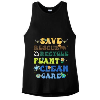 Retro Earth Day Save Bees Rescue Animals Recycle Plastics Ladies PosiCharge Tri-Blend Wicking Tank