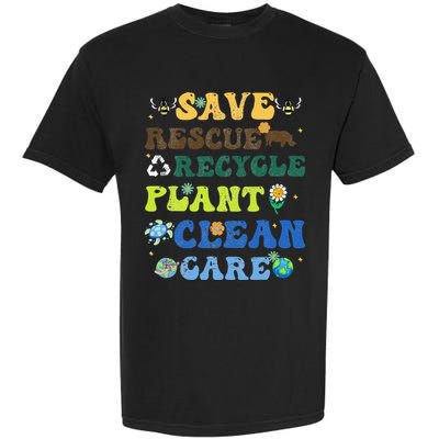 Retro Earth Day Save Bees Rescue Animals Recycle Plastics Garment-Dyed Heavyweight T-Shirt