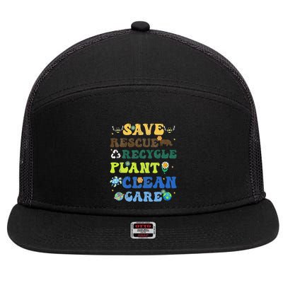 Retro Earth Day Save Bees Rescue Animals Recycle Plastics 7 Panel Mesh Trucker Snapback Hat