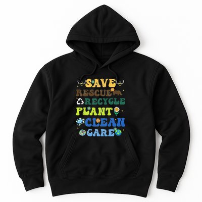 Retro Earth Day Save Bees Rescue Animals Recycle Plastics Hoodie