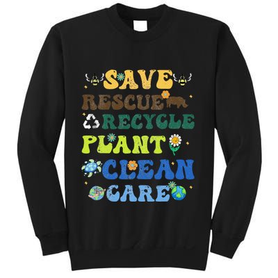 Retro Earth Day Save Bees Rescue Animals Recycle Plastics Sweatshirt