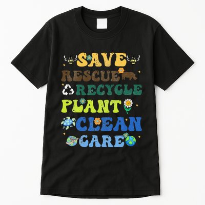 Retro Earth Day Save Bees Rescue Animals Recycle Plastics Tall T-Shirt