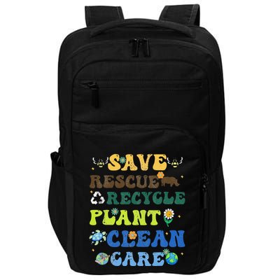 Retro Earth Day Save Bees Rescue Animals Recycle Plastics Impact Tech Backpack