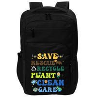 Retro Earth Day Save Bees Rescue Animals Recycle Plastics Impact Tech Backpack
