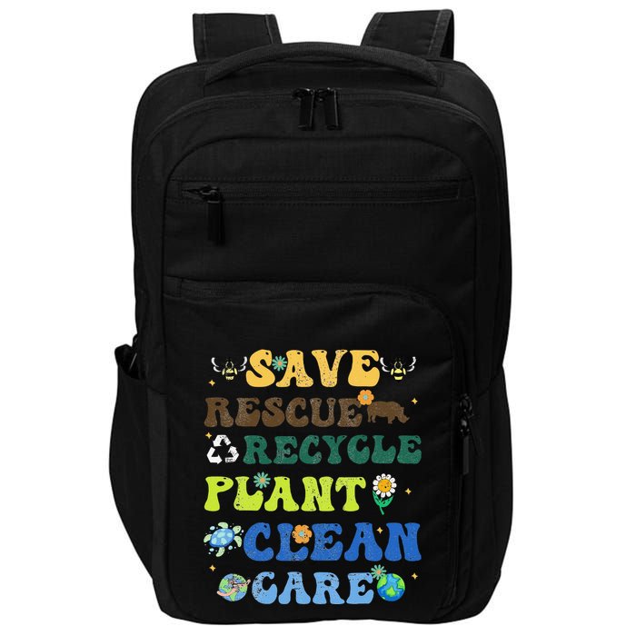 Retro Earth Day Save Bees Rescue Animals Recycle Plastics Impact Tech Backpack