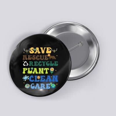 Retro Earth Day Save Bees Rescue Animals Recycle Plastics Button