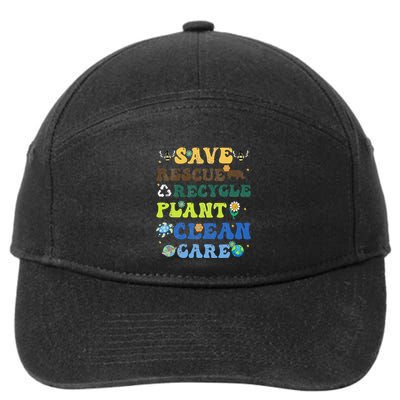 Retro Earth Day Save Bees Rescue Animals Recycle Plastics 7-Panel Snapback Hat