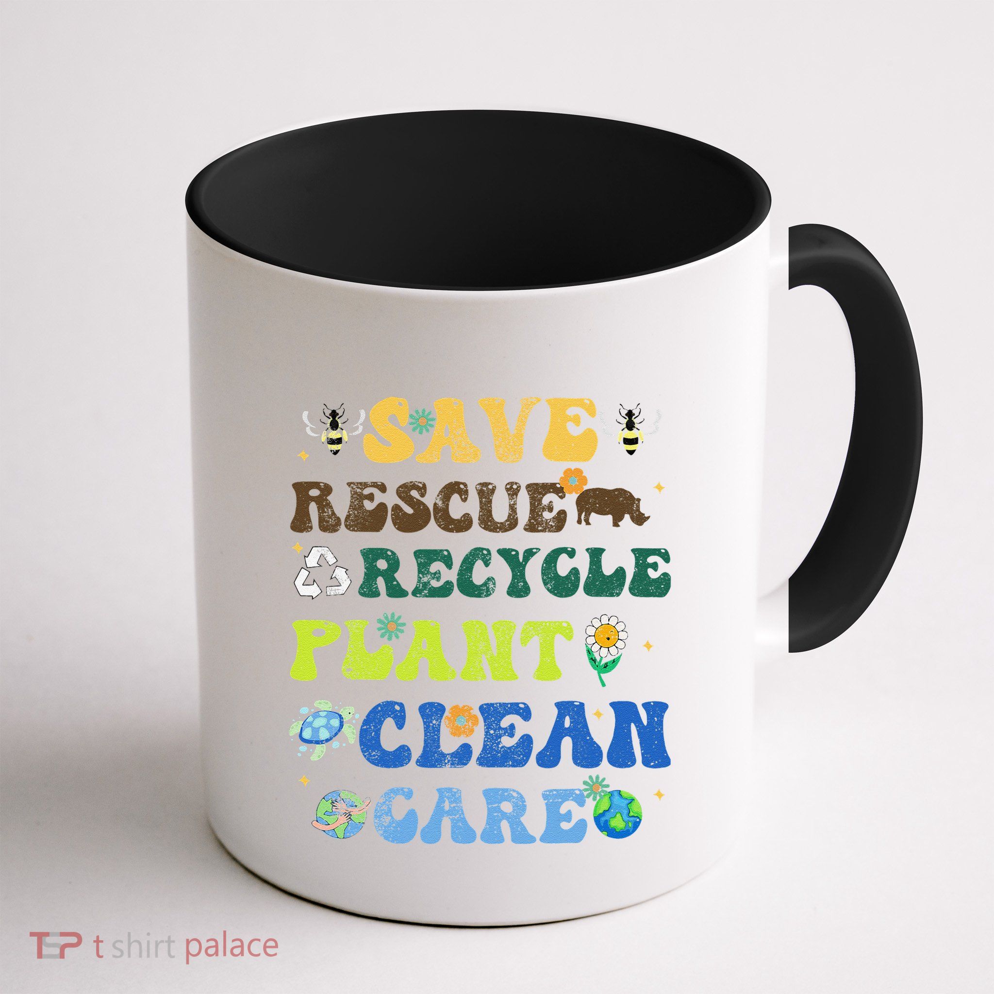 Retro Earth Day Save Bees Rescue Animals Recycle Plastics Mug