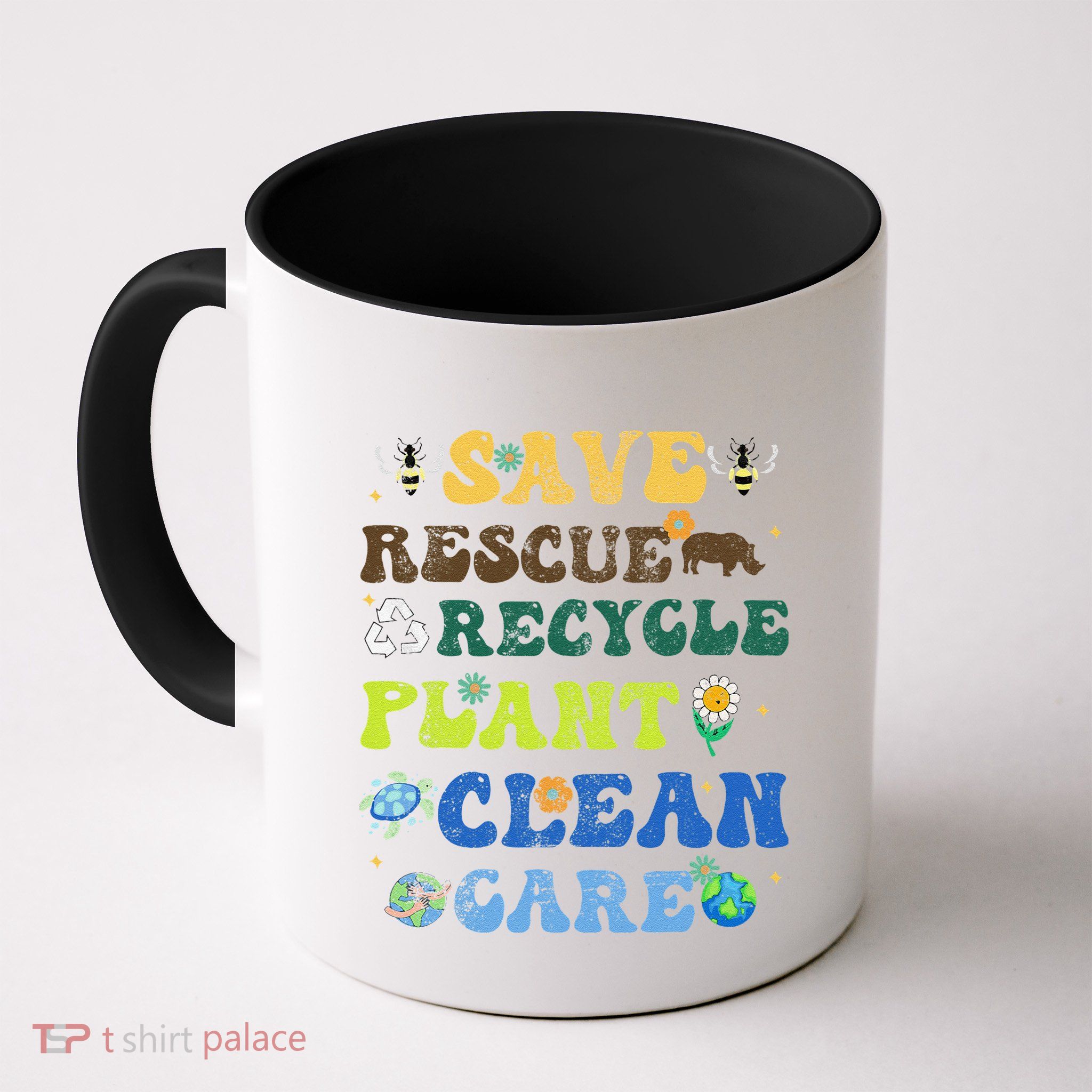 Retro Earth Day Save Bees Rescue Animals Recycle Plastics Mug
