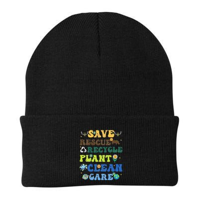 Retro Earth Day Save Bees Rescue Animals Recycle Plastics Beanie