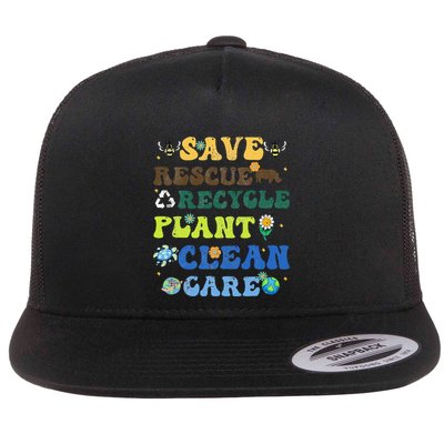 Retro Earth Day Save Bees Rescue Animals Recycle Plastics Flatbill Hat