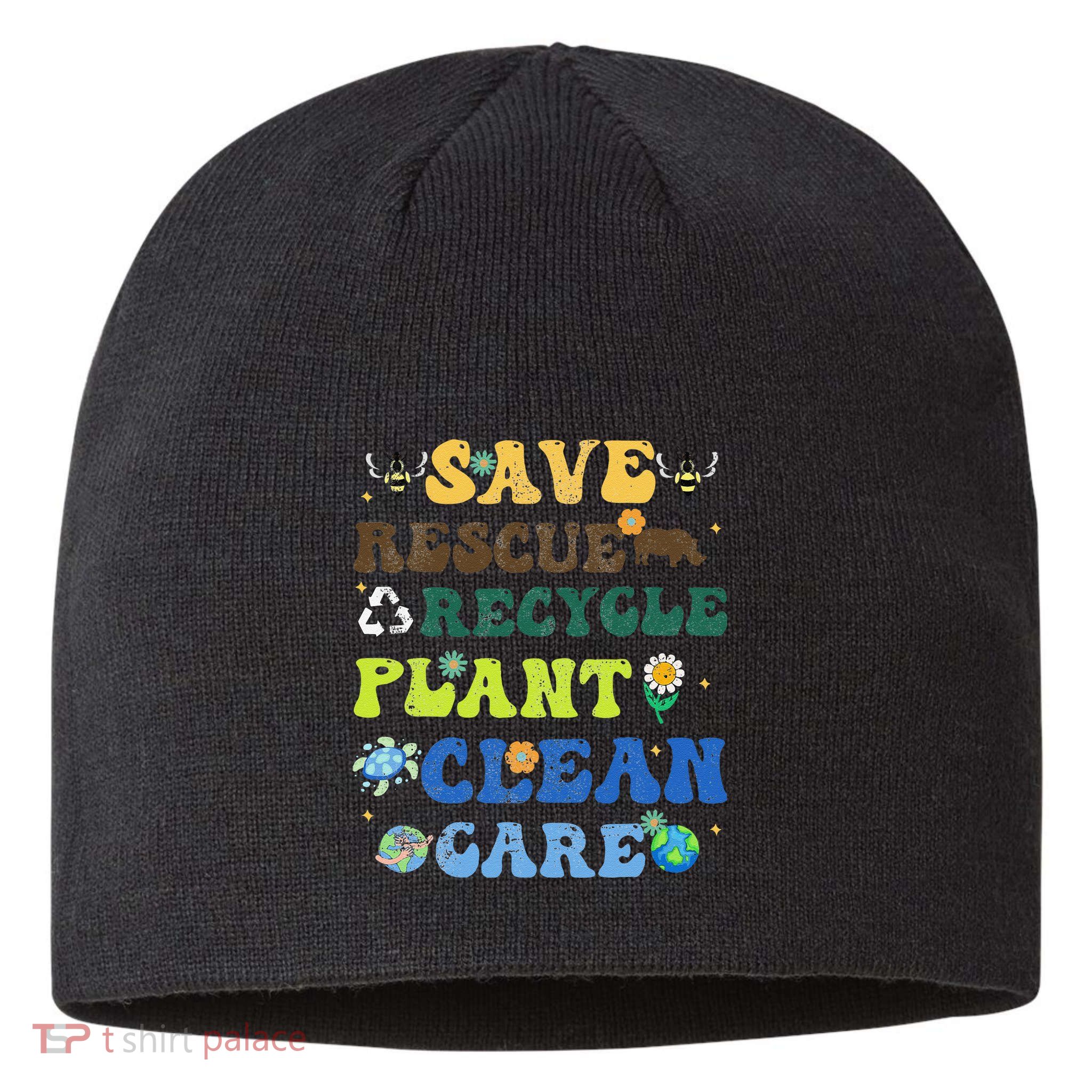 Retro Earth Day Save Bees Rescue Animals Recycle Plastics Sustainable Beanie