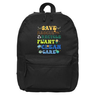 Retro Earth Day Save Bees Rescue Animals Recycle Plastics 16 in Basic Backpack