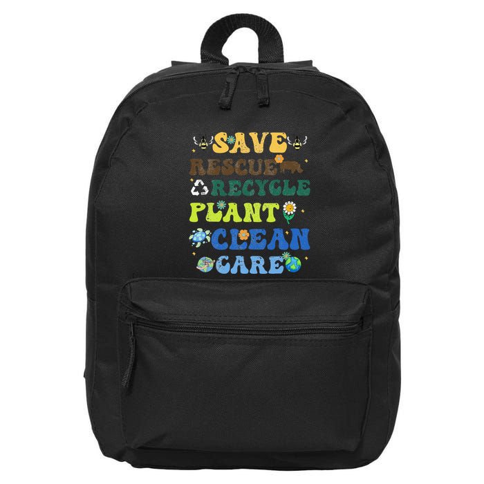 Retro Earth Day Save Bees Rescue Animals Recycle Plastics 16 in Basic Backpack