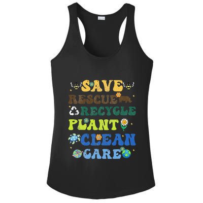 Retro Earth Day Save Bees Rescue Animals Recycle Plastics Ladies PosiCharge Competitor Racerback Tank