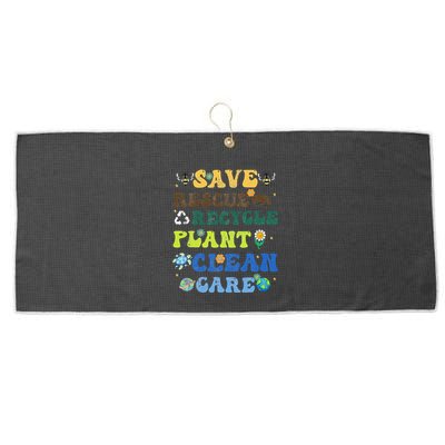 Retro Earth Day Save Bees Rescue Animals Recycle Plastics Large Microfiber Waffle Golf Towel