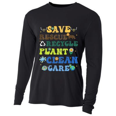 Retro Earth Day Save Bees Rescue Animals Recycle Plastics Cooling Performance Long Sleeve Crew
