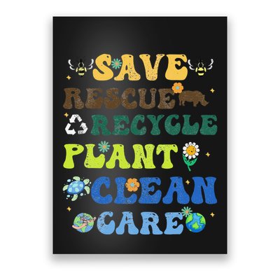 Retro Earth Day Save Bees Rescue Animals Recycle Plastics Poster