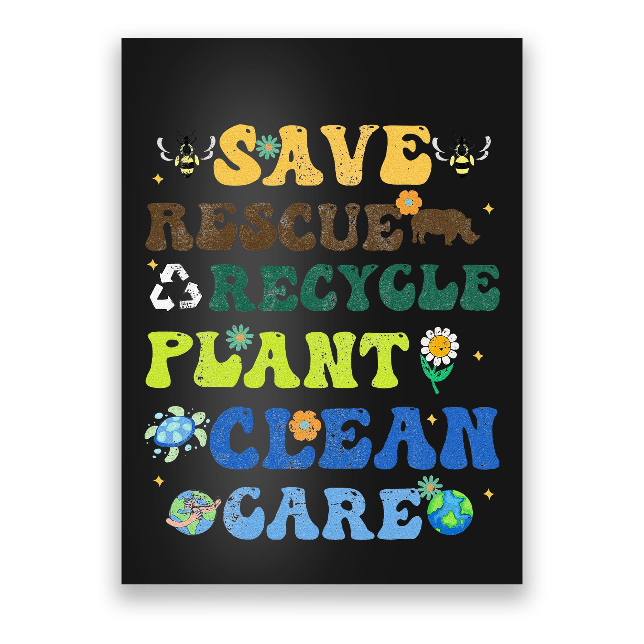 Retro Earth Day Save Bees Rescue Animals Recycle Plastics Poster