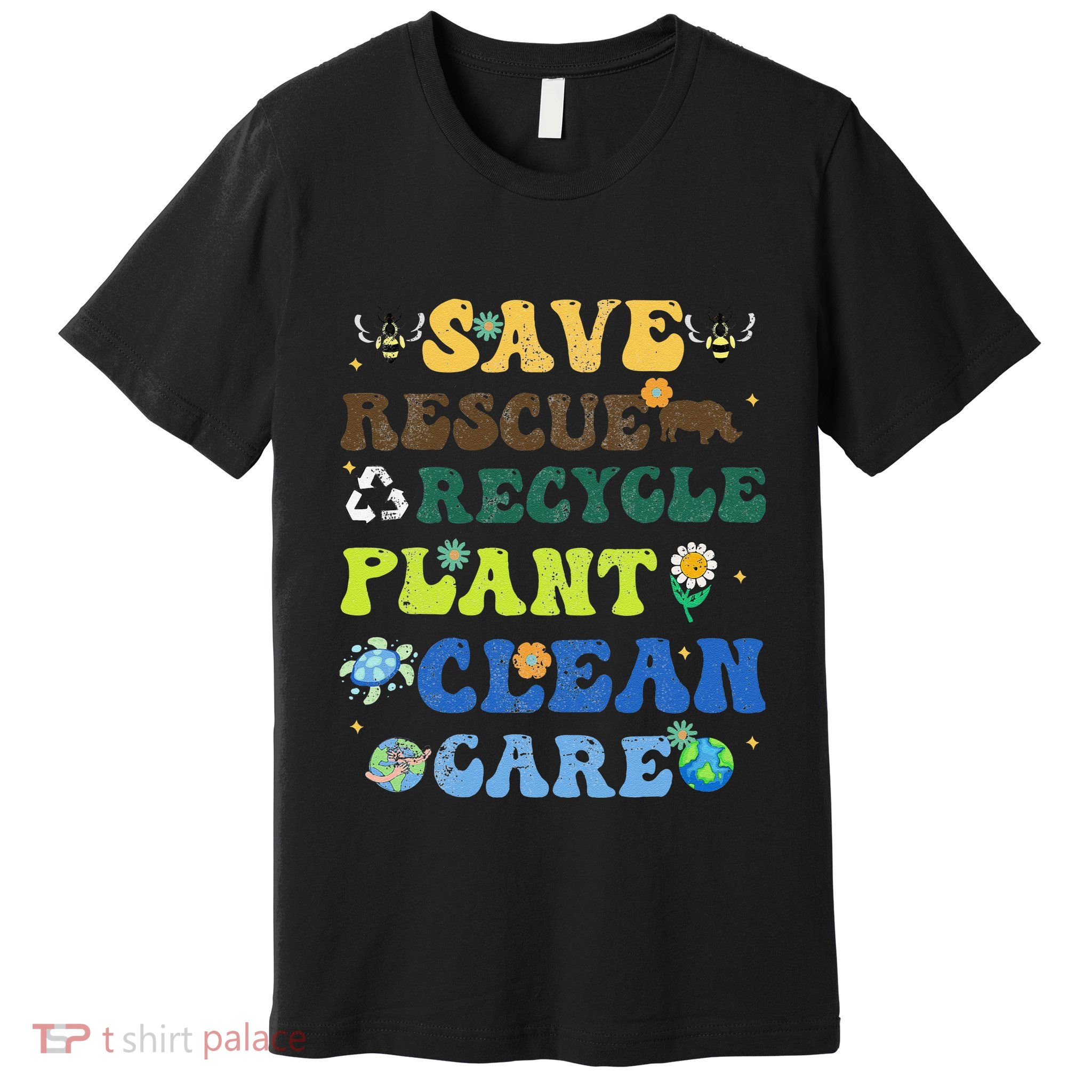 Retro Earth Day Save Bees Rescue Animals Recycle Plastics Premium T-Shirt