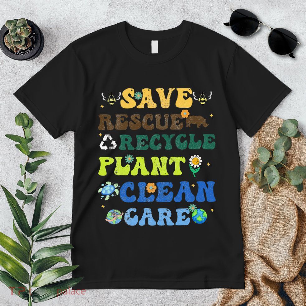 Retro Earth Day Save Bees Rescue Animals Recycle Plastics Premium T-Shirt