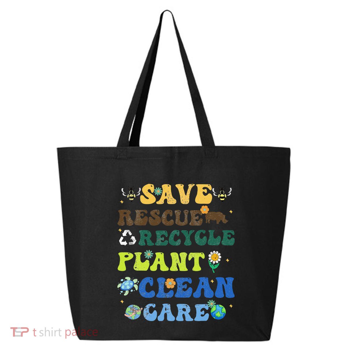 Retro Earth Day Save Bees Rescue Animals Recycle Plastics 25L Jumbo Tote