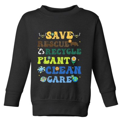 Retro Earth Day Save Bees Rescue Animals Recycle Plastics Toddler Sweatshirt