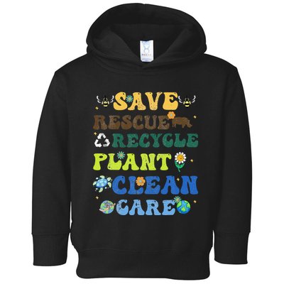 Retro Earth Day Save Bees Rescue Animals Recycle Plastics Toddler Hoodie