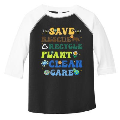 Retro Earth Day Save Bees Rescue Animals Recycle Plastics Toddler Fine Jersey T-Shirt