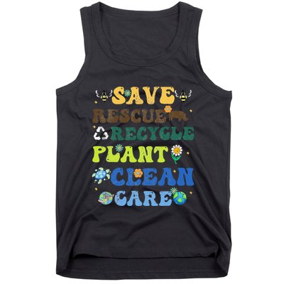 Retro Earth Day Save Bees Rescue Animals Recycle Plastics Tank Top