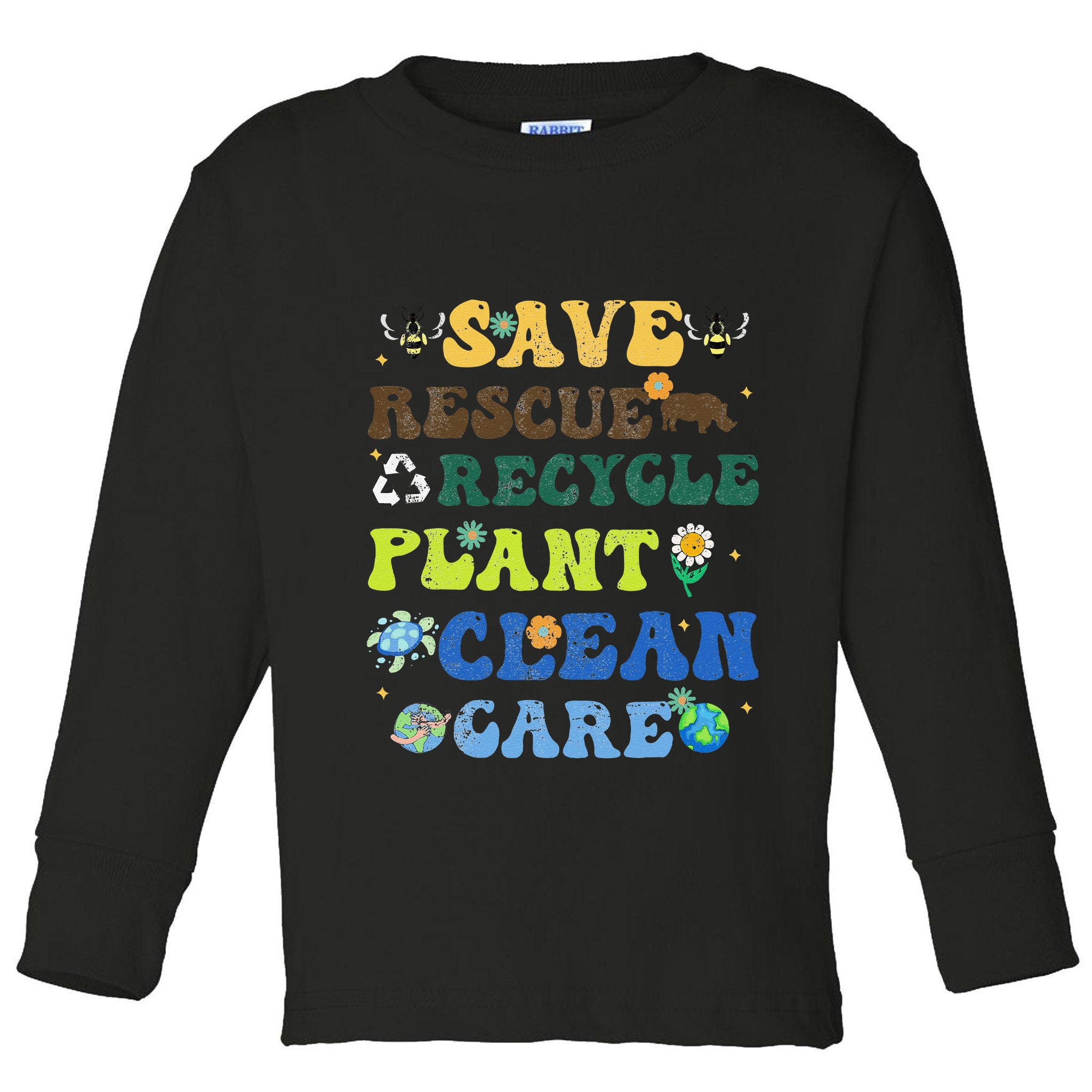 Retro Earth Day Save Bees Rescue Animals Recycle Plastics Toddler Long Sleeve Shirt
