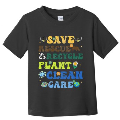 Retro Earth Day Save Bees Rescue Animals Recycle Plastics Toddler T-Shirt