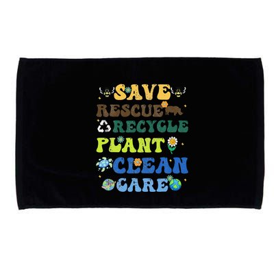 Retro Earth Day Save Bees Rescue Animals Recycle Plastics Microfiber Hand Towel